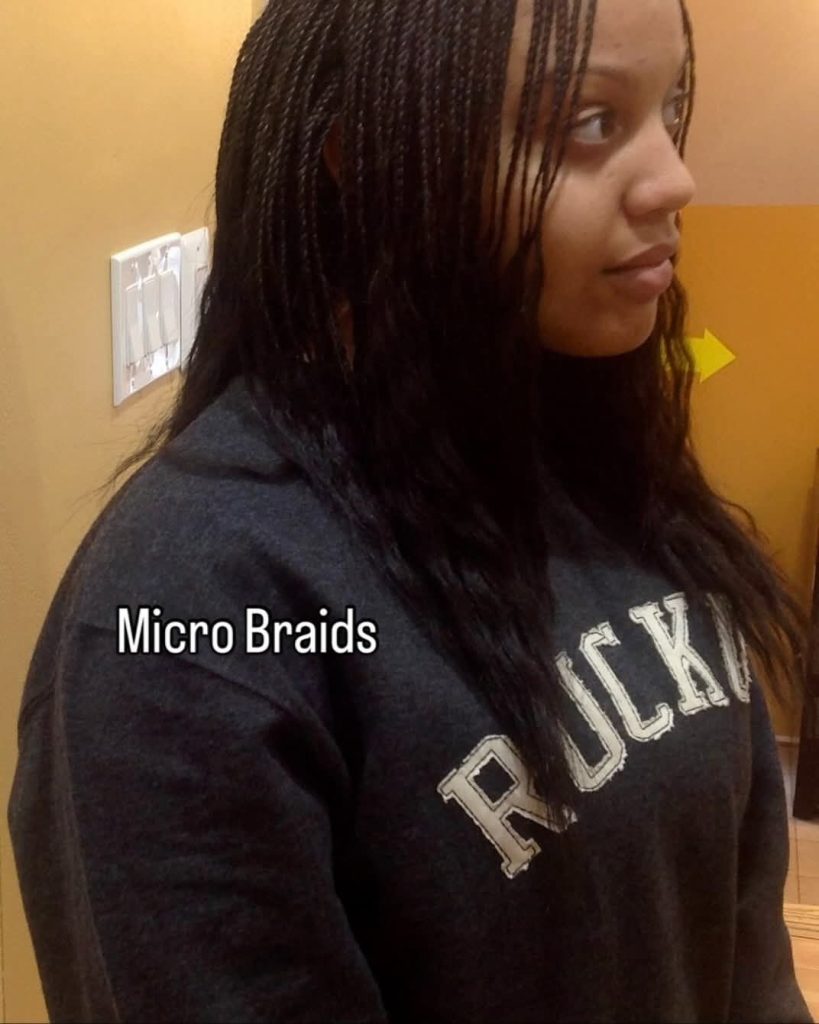 Woman with micro braids hairstyle